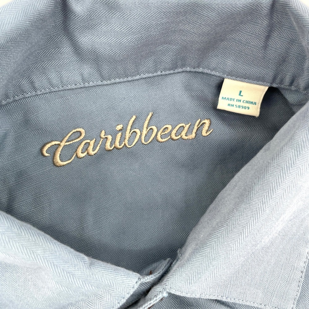 Caribbean Parrot Cocktail Embroidered Camp Shirt Mens Large Blue Short Sleeve - Picture 3 of 9